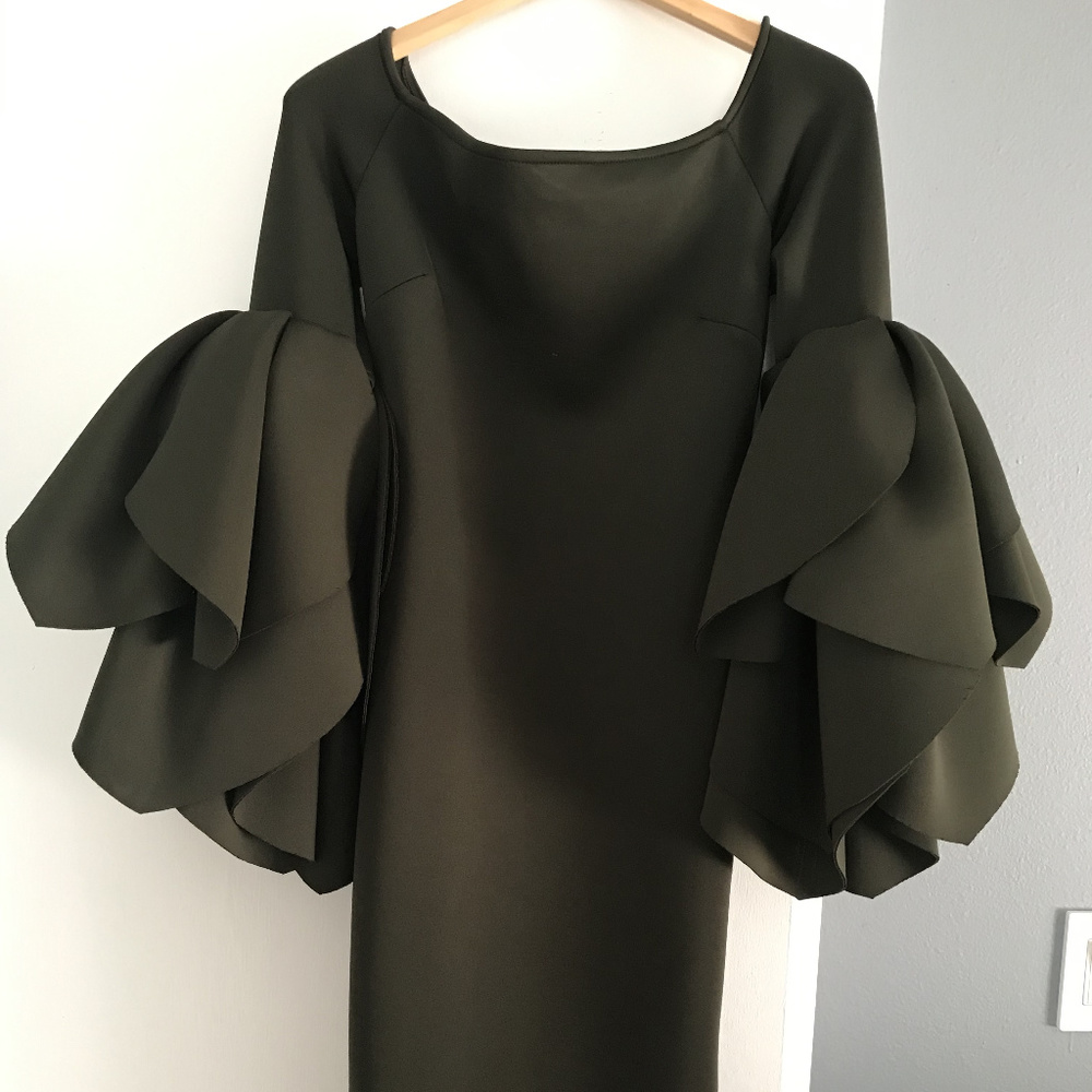 Dark Green Dress with Ruffle Sleeves (L)